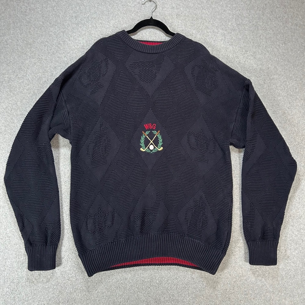 Woods & Gray Sweater Golf Embroidered Mens L Navy Blue Preppy Old Money Vintage